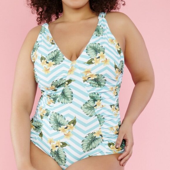 Marilyn Monroe Tropical Floral/Palm Leaf Print One-Piece Bathing Suit Sz 2X - Picture 7 of 8